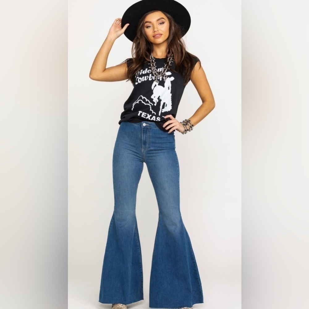 Free People High-Rise Flare Jeans in Medium Blue